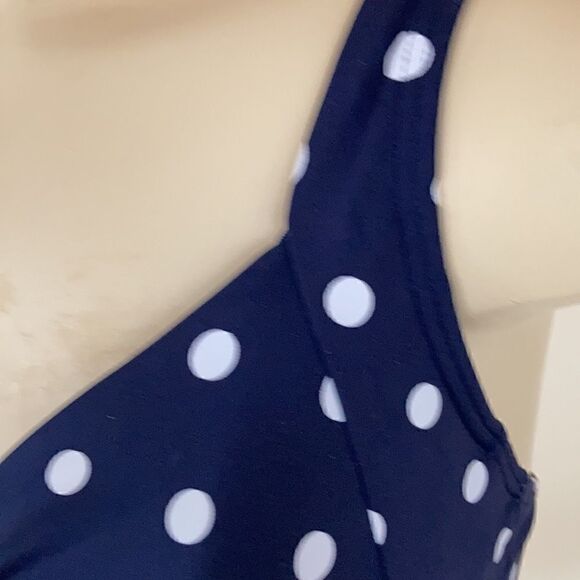 Land’s End Plus Standard twist polkadot bikini top underwire Navy white Various - Picture 7 of 12